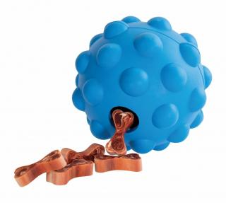 Gumový míček na pamlsky s hrbolky modrý -  9,5 cm