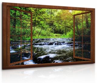 3D obraz dřevěné okno na řeku 90x60 cm