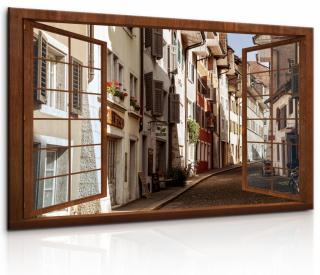 3D obraz okno do rakouské uličky 120x80 cm