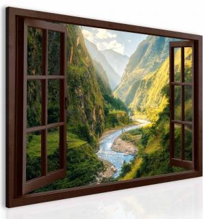 3D obraz okno horská řeka 120x80 cm