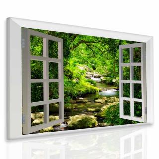 3D obraz okno lesní říčka 100x80 cm