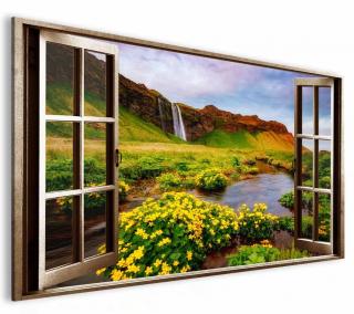 3D obraz okno na islandský vodopád 120x80 cm