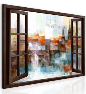 3D obraz okno pražské panorama 60x40 cm