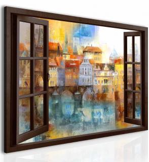 3D obraz okno pražské panorama II 120x80 cm