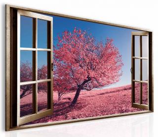 3D obraz okno růžová krajina 120x80 cm