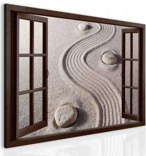 3D obraz okno stopy v písku 120x80 cm