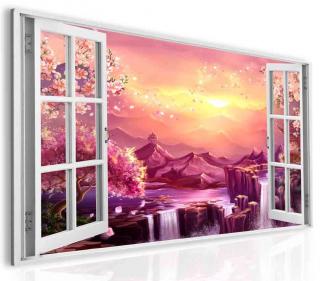 3D obraz okno- thajské sakury 120x80 cm