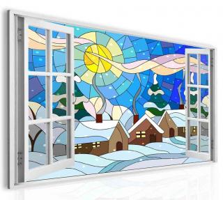 3D obraz okno zimní vitráž 120x80 cm