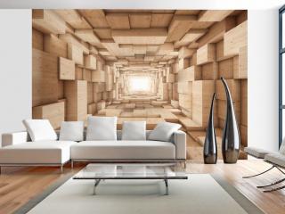 3D tapeta tunel ze dřeva 350x245 cm