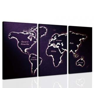 Třídílný obraz mapa Purple 90x70 cm
