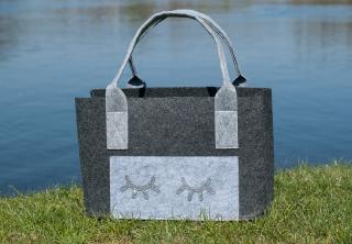 GILDE nákupní filcová taška - Oči / tmavě šedá (...s taškou ,,Mrkačka" budete mít oči všude...)