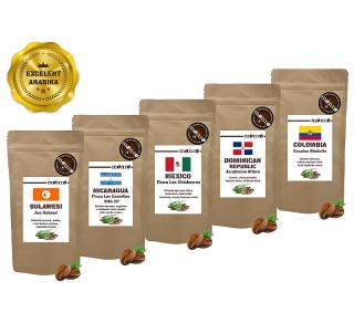 Káva Monro Degustační balíček kávy 5ks 100% výběrových Arabik Excelent po 100g