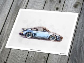Porsche 911 (930) Turbo „Flatnose“ - plakát, obraz na zeď Rozměr plakátu: 42 x 30 cm (A3)