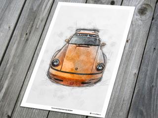Porsche 911 (964) RWB HIBIKI „Front“ - plakát, obraz na zeď Rozměr plakátu: 42 x 30 cm (A3)