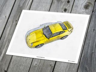 Porsche 911 (993) Turbo - plakát, obraz na zeď Rozměr plakátu: 42 x 30 cm (A3)