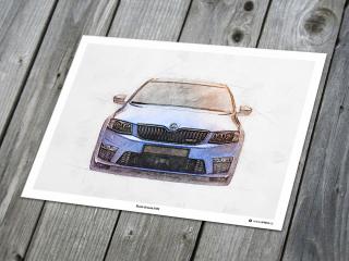 Škoda Octavia 3 RS „Front“ - plakát, obraz na zeď Rozměr plakátu: 42 x 30 cm (A3)