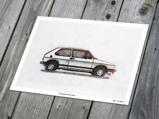 Volkswagen Golf 1 GTI „Pirelli  - plakát, obraz na zeď Rozměr plakátu: 42 x 30 cm (A3)