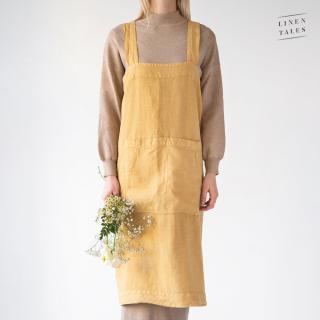 Lněná zástěra Pinafore (medově žlutá)