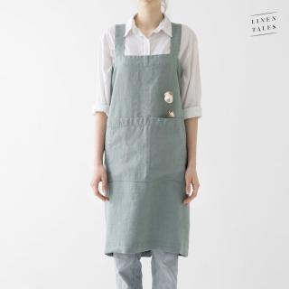 Lněná zástěra Pinafore (modravě zelená)