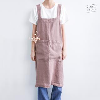 Lněná zástěra Pinafore (popelavě růžová)