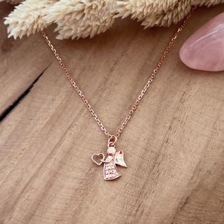 Stříbrný náhrdelník s přívěskem anděla v úpravě rose gold - Ag925