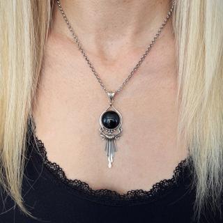Stříbrný náhrdelník s přívěskem z onyxu - Ag925