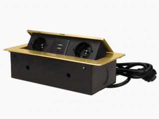 AE 13126, vestavný, zásuvkový, vyklápěcí modul, 2x zásuvka 230V a 2x zásuvka USB, barva černá a stříbrná Barva: Zlatá
