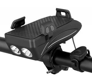 BICYCLE LIGHT FY319 - výkonná dobíjecí přední LED svítilna na kolo s držákem telefonu a houkačkou, nabíjení z USB