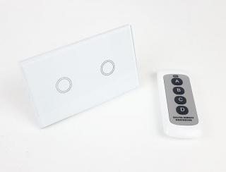 G90 TSU2 -2 kanálový dotykový a dálkový ovladač, regulátor osvětlení 230V místo vypínače, černé a bílé sklo Barva: Bílá