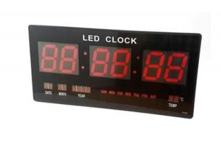 HODINY 4622, Velké, nástěnné LED hodiny s teploměrem a datumem, zobrazení sekund Barva: Červená