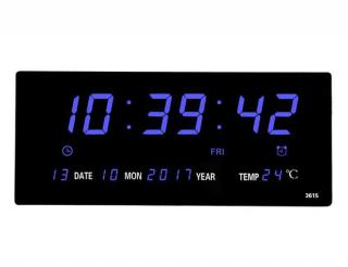 HODINY 4622, Velké, nástěnné LED hodiny s teploměrem a datumem, zobrazení sekund Barva: Modrá