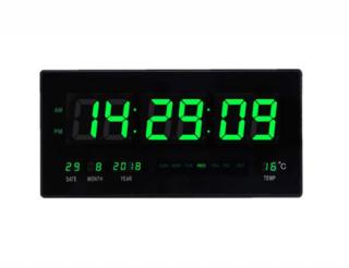 HODINY 4622, Velké, nástěnné LED hodiny s teploměrem a datumem, zobrazení sekund Barva: Zelená