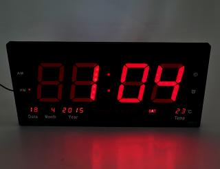 HODINY JH46224 Digital - velké, nástěnné LED hodiny, zobrazují čas, budík, datum, teploměr, zobrazení sekund, barva displeje červená, modrá a zelená…