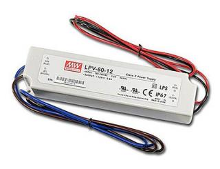 LPV 60-12 - elektronický napájecí zdroj MeanWell 12V, 5A, 60W, IP67 pro napájení 12V LED pásků, modulů a LED hadic