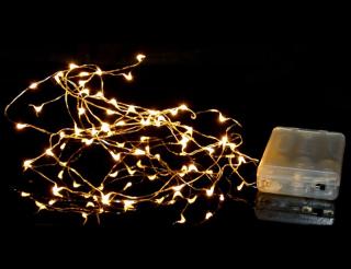 VOR-BAT 5M-D-TIME - 5m dekorační, světelný vánoční řetěz na drátu, s časovačem, na baterie 3x AA, svit bílá studená a bílá teplá Barva: Bílá teplá