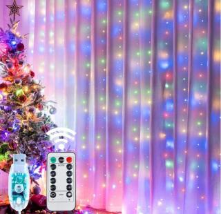 VOR-Z 3M RGB DO USB - 3m dlouhý vánoční světelný závěs, 10 drátových výhonů 3m dlouhých s LED, 300x LED, svit barevná RGB
