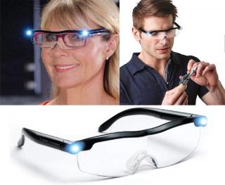Zvětšovací brýle LED BIG Vision, čiré čtecí a pracovní brýle se zvětšením 160% a LED světlem