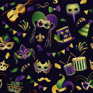 Látka s potiskem nepromokavý polyester - karnevalové masky
