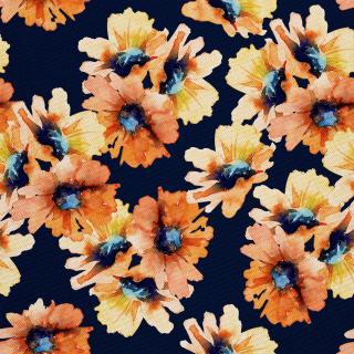 Látka s potiskem nepromokavý polyester - malované květiny 1