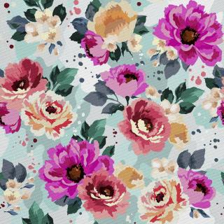 Látka s potiskem nepromokavý polyester - malované květiny 8