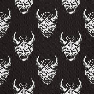 Látka s potiskem nepromokavý polyester - Masky japonského ďábla