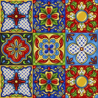 Látka s potiskem nepromokavý polyester - mexická talavera