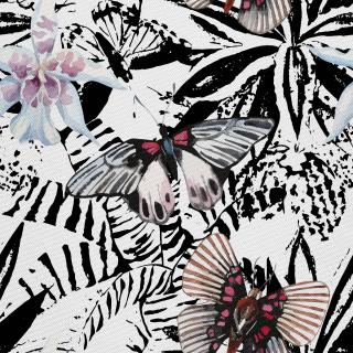Látka s potiskem nepromokavý polyester - motyl i orchidea