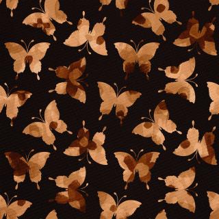 Látka s potiskem nepromokavý polyester - motýli na tmavém