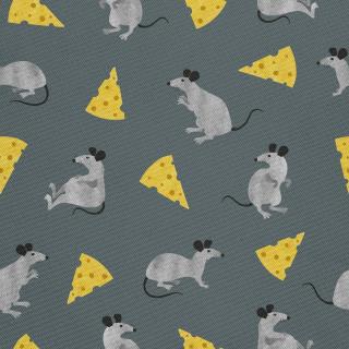 Látka s potiskem nepromokavý polyester - myš a sýr