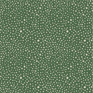 Látka s potiskem nepromokavý polyester - puntíky na zeleném pozadí