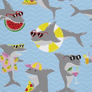 Látka s potiskem nepromokavý polyester - žralok na dovolené