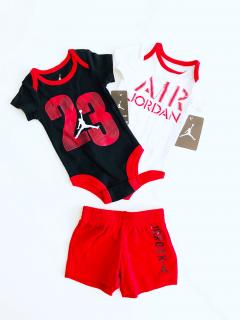 Air Jordan Air Jordan 23 Jumpman pohodlná chlapecká bodyčka a šortky s ikonickým logem Jordan souprava 3 ks - Dítě 0-3 měsíce / Vícebarevná / Air Jordan / Chlapecké