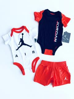 Air Jordan Air Jordan Jumpman stylové chlapecké sportovní body s motivem a kraťasy set 3 ks - Dítě 0-3 měsíce / Vícebarevná / Air Jordan / Chlapecké