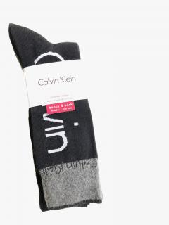 Calvin Klein Calvin Klein Crew High Contrast Black stylové vysoké tmavé ponožky s nápisem a motivem 4 páry - UNI / Černá / Calvin Klein
